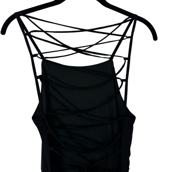 Lulu’s Maxi Gown Prom Homecoming Dress Black Strappy A-line Halter Size M - Picture 9 of 14